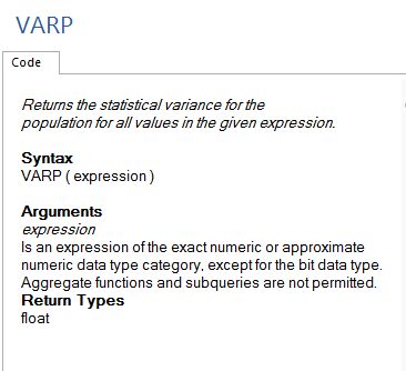 VARP function